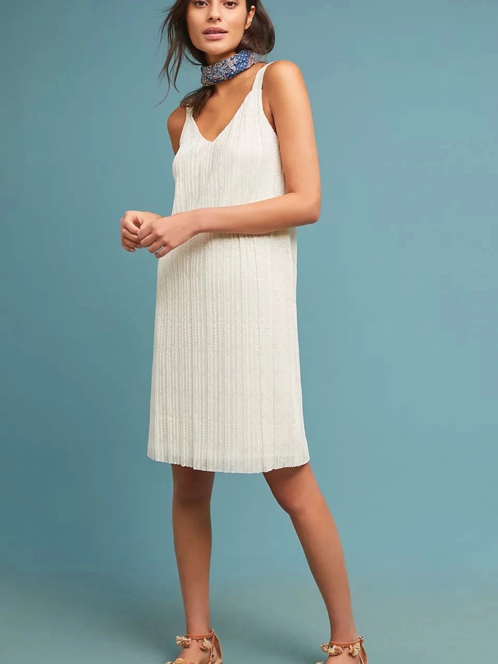 Anthropologie Meadow rue ivory pleated prespa shift dress size 4